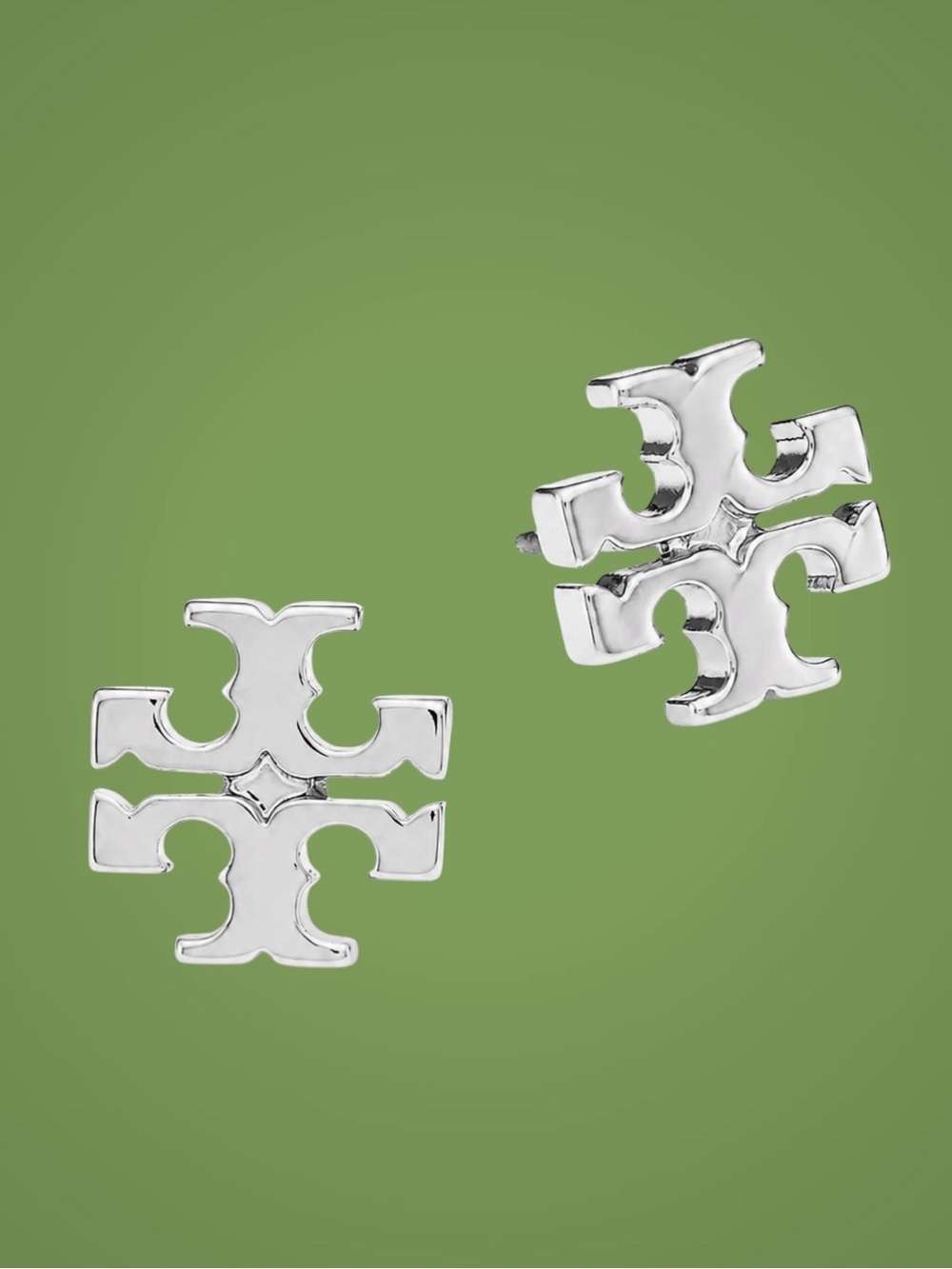 Tory Burch Large Silver Double-T Logo Stud Earrings / Original packaging 🩶 - Picture 6 of 8